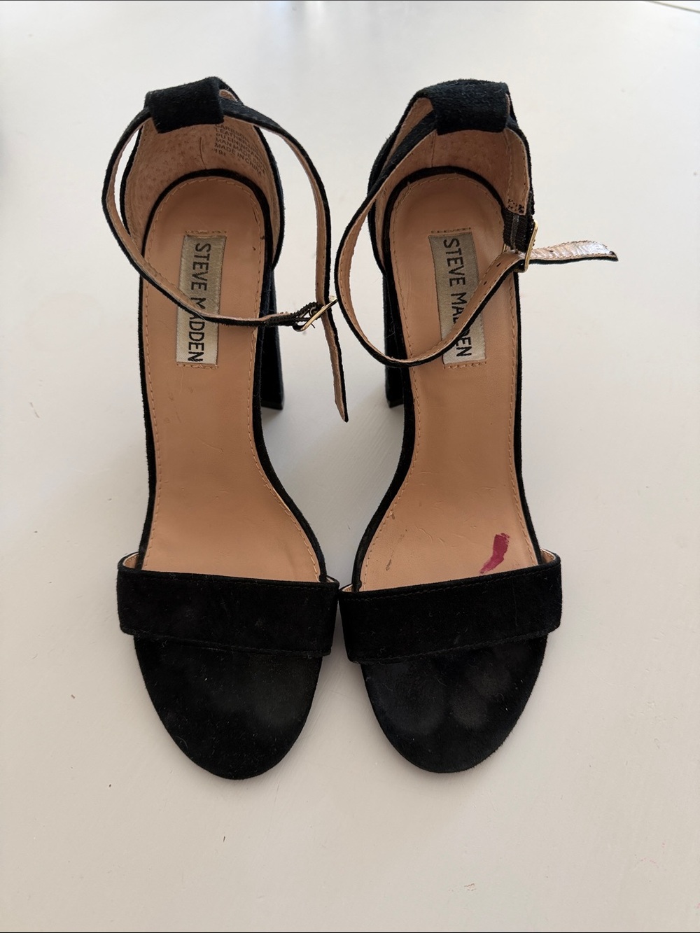 Steve Madden Black Suede Ankle-Strap Block Heels